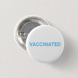 Vaccineerde, lichtblauw witte, eenvoudige pinknop ronde button 3,2 cm