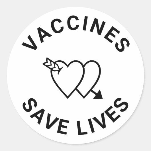 Vaccins redden levens knap zwart en wit ronde sticker (Voorkant)