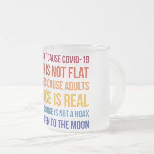 Vaccins Science Klimaatverandering is echt 5G Covi Matglas Koffiemok (Voorkant rechts)