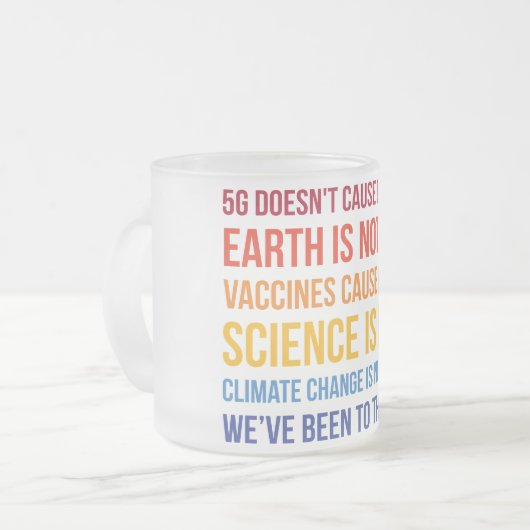 Vaccins Science Klimaatverandering is echt 5G Covi Matglas Koffiemok (Voorkant links)