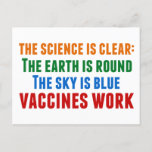 Vaccins Werken Pro Vaccinatie Science Quote Briefkaart<br><div class="desc">Hillary Clinton citeert over vaccinatie: de wetenschap is duidelijk: de aarde is rond,  de lucht is blauw,  vaccins werken. Tijdig briefkaart in het licht van de uitbraken van mazelen en de Covid-pandemie. Vaccineer uw kinderen om de verspreiding van ziekten en aandoeningen te voorkomen.</div>