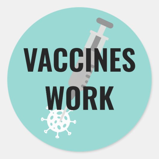 "Vaccins werken" Spuit en shot Ronde Sticker (Voorkant)