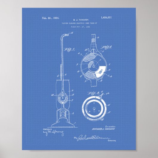 Vacuum Cleaner 1924 Patent Art Blueprint Poster (Voorkant)