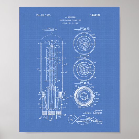 Vacuümbuis 1928 Patent Art Blueprint Poster (Voorkant)