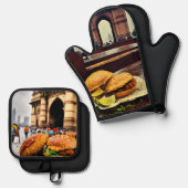 Vada Pav Bliss bij de Gateway of India in de regen Ovenwant & Pannenlap Set (Voorkant / Achterkant)