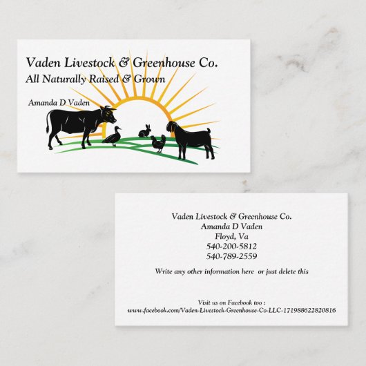 Vaden Livestock Visitekaartje (Voorkant / Achterkant)
