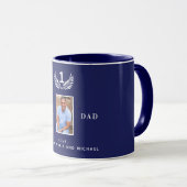Vader aangepaste foto navy blauw wit namen mok (Voorkant rechts)