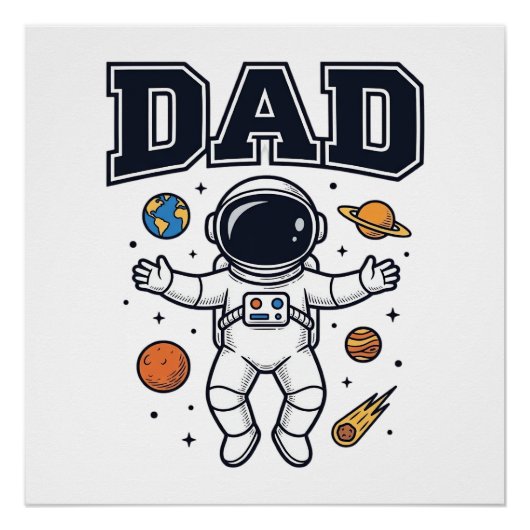 Vader Astronaut Ruimte Vector T-shirt Ontwerp_1 Perfect Poster (Voorkant)