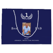 Vader Beste vader ooit blauw witte namen foto Groot Cadeauzakje (Achterkant)