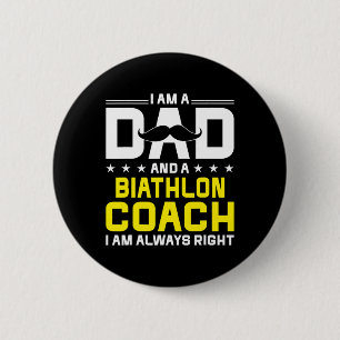 Vader Biathlon Coach Altijd Rechts Grappig Biathlo Ronde Button 5,7 Cm