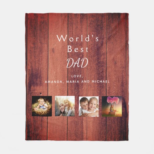 Vader bruin hout foto collage rustiek fleece deken (Voorkant)