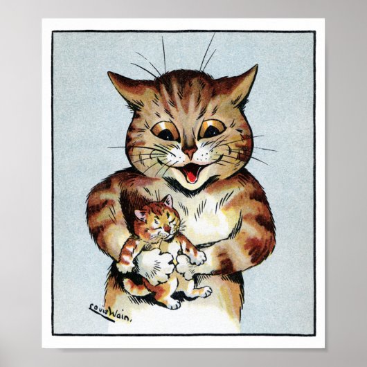 Vader Cat Holding a Kitten, Louis Wain Poster (Voorkant)