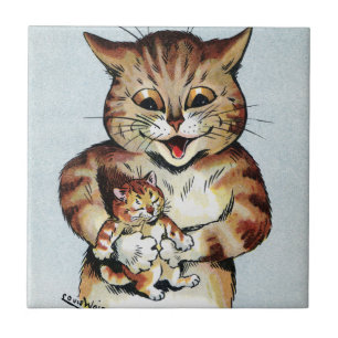 Vader Cat Holding a Kitten, Louis Wain Tegeltje