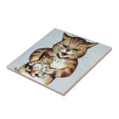 Vader Cat Holding a Kitten, Louis Wain Tegeltje (Zijkant)