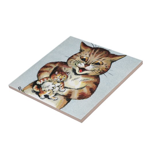 Vader Cat Holding a Kitten, Louis Wain Tegeltje (Zijkant)