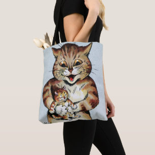 Vader Cat Holding a Kitten, Louis Wain Tote Bag