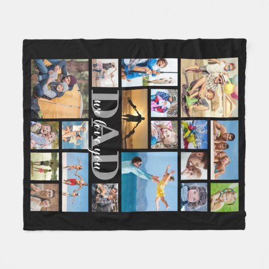 Vader DAD WE HOUDEN VAN U 19 Foto Collage Black Fleece Deken (Voorkant (Horizontaal))