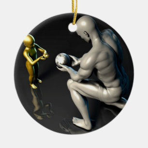 Vader die de wijsheid van zijn kind of zoon doorge keramisch ornament
