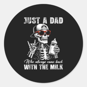 Vader die terugkwam met melk skelet vaderdag ronde sticker