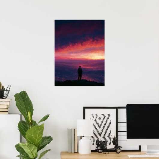 Vader die uitkijkt over de stad poster (Thuiskantoor)