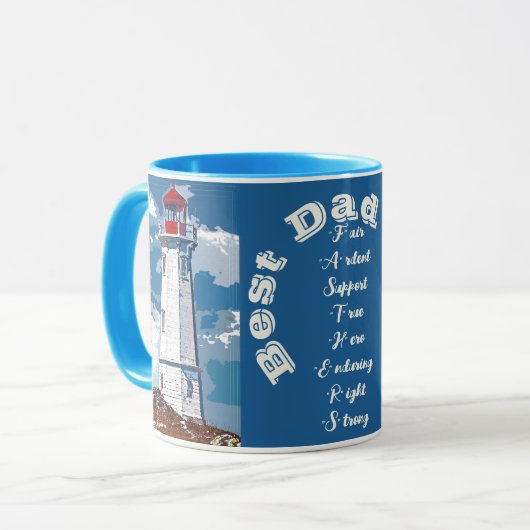 Vader Dochter Bond Vuurtoren Beste Papa Ooit Blauw Mok (Voorkant links)