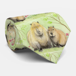 Vader en baby capybara stropdas