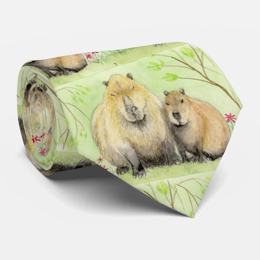 Vader en baby capybara stropdas (Opgerold)