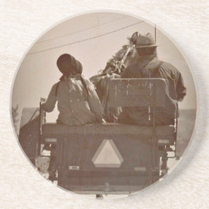 Vader en dochter Amish Horse and Buggy Zandsteen Onderzetter