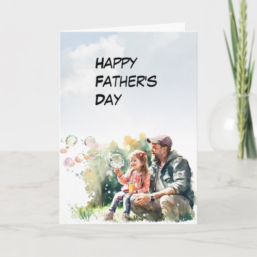 Vader en dochter creëer bubbels Vaderdag kaart (Voorkant)