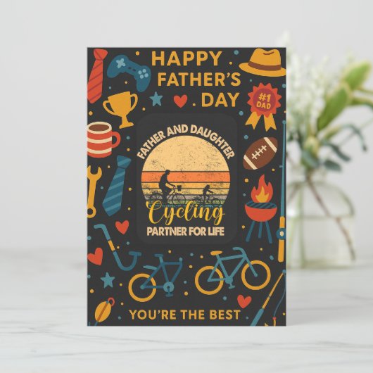 Vader en dochter Fietspartner voor levensgeschenk Kaart (Staand voorkant)