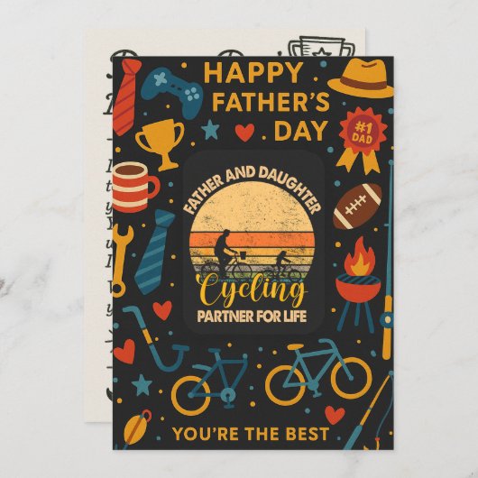 Vader en dochter Fietspartner voor levensgeschenk Kaart (Voorkant / Achterkant)