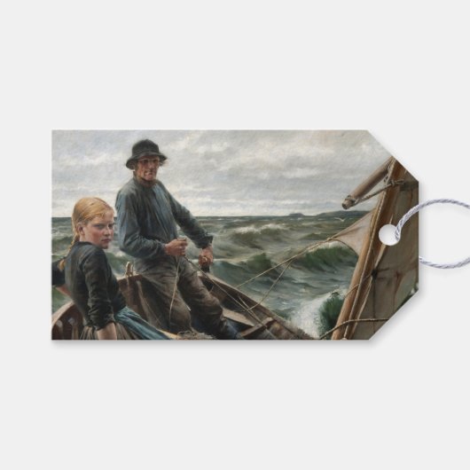 Vader en Dochter in Zee (door Albert Edelfelt) Cadeaulabel (Voorkant (Horizontaal))