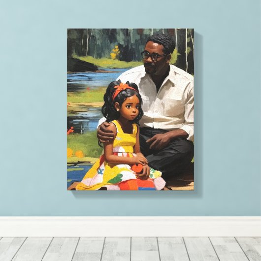 Vader en Dochter Kleur Gedrukte Muurkunst Canvas Afdruk (Insitu (Houten vloer))