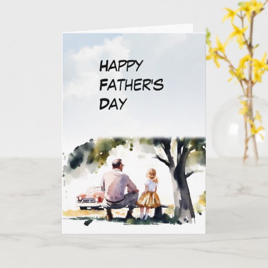 Vader en dochter samen op een bankje Vaderdag Kaart (Gele Bloem)