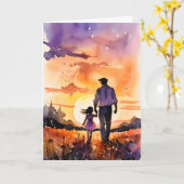 Vader en Dochter Zonsondergang Walk Vaderdag Kaart (Gele Bloem)