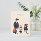 Vader en dochters gaan naar school briefkaart (Staand voorkant)