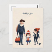 Vader en dochters gaan naar school briefkaart (Voorkant / Achterkant)