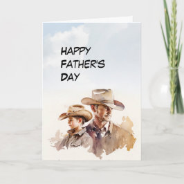 Vader en jonge zoon cowboy petten Vaderdag kaart
