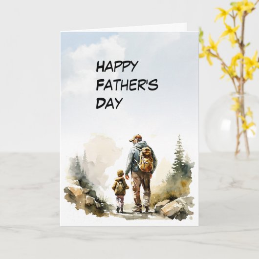 Vader en kind backpackers Vaderdag Kaart (Gele Bloem)