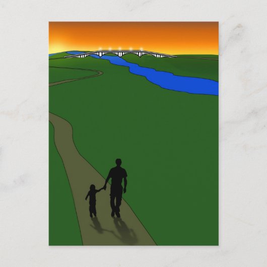 Vader en kind Evening Walk Briefkaart (Voorkant)