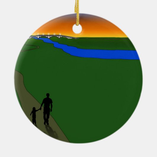 Vader en kind Evening Walk Keramisch Ornament (Achterkant)