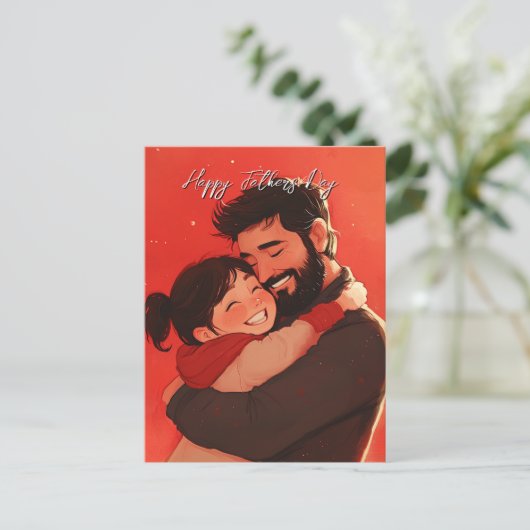 Vader en kind gebonden rood briefkaart (Staand voorkant)