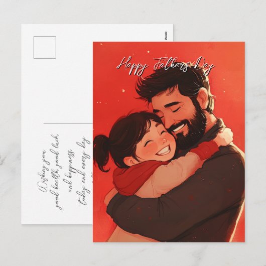 Vader en kind gebonden rood briefkaart (Voorkant / Achterkant)