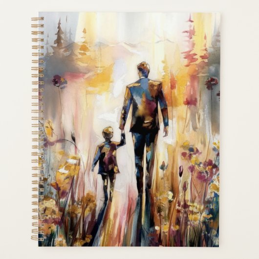 Vader en kind samen Abstract aquarel Planner (Voorkant)
