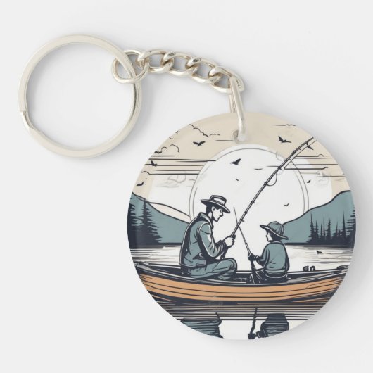 Vader en kind vissen samen sleutelhanger (Voorkant)