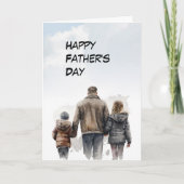 Vader en kinderen lopen samen Vaderdag kaart (Voorkant)