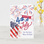 Vader en moeder op 4 juli patriottisch kaart (Gele Bloem)