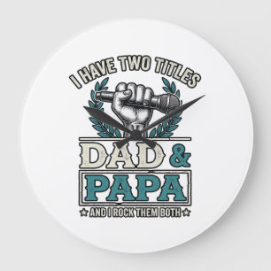 Vader En Papa Rock Titels Vintage Microfoon Shirt_ Grote Klok