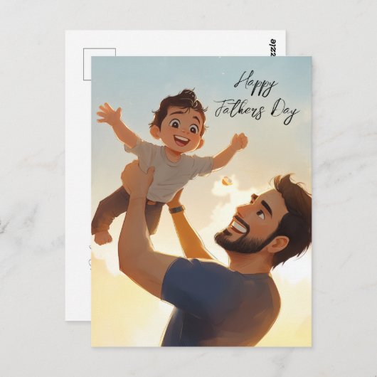 Vader en zijn zoon spelen vaderdag Vouwkaart Briefkaart (Voorkant / Achterkant)