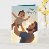 Vader en zijn zoon spelen vaderdag Vouwkaart Kaart (Gele Bloem)